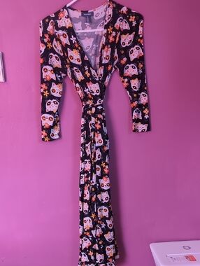 ModCloth Black Floral & Sugar Skull Maxi Dress with Orange Accents